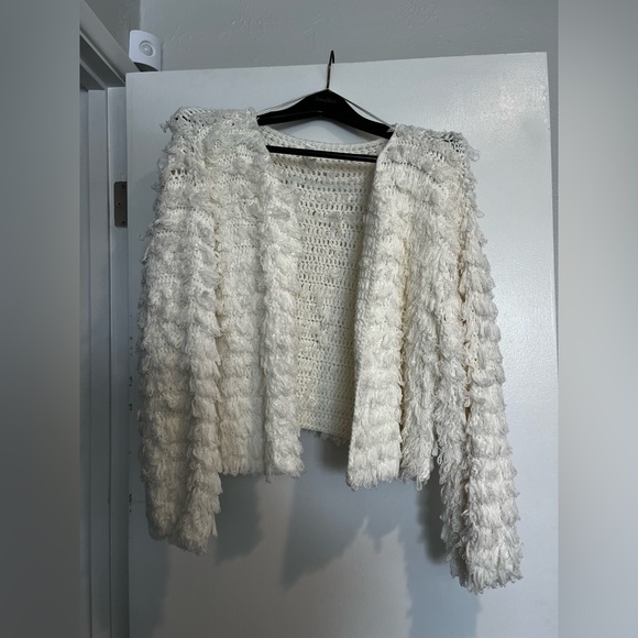 Blue Blush One Size Oversized Knit White Fringe Cardigan - Picture 1 of 6
